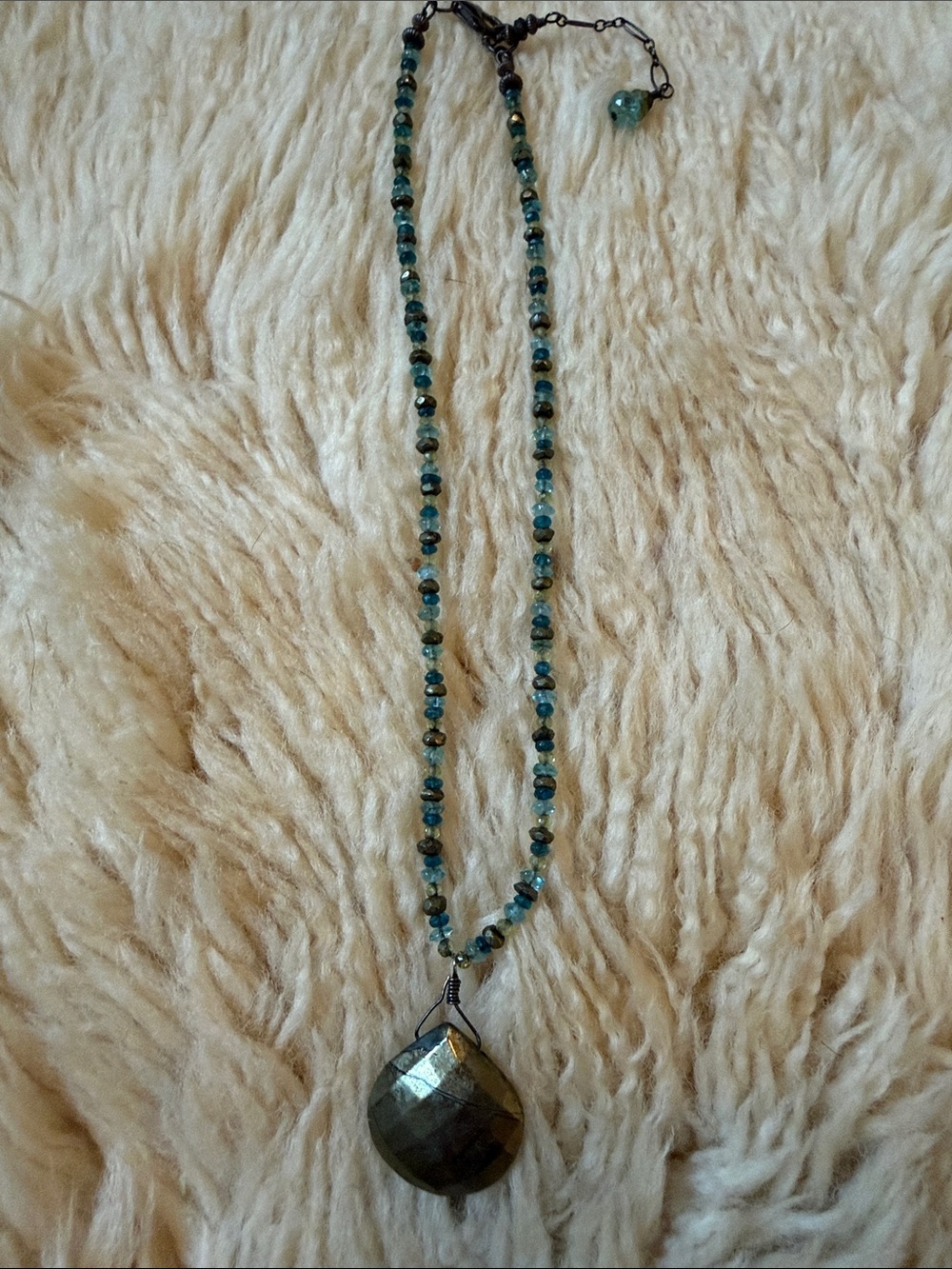 Handmade Green Beaded Necklace with Faceted Stone Pendant